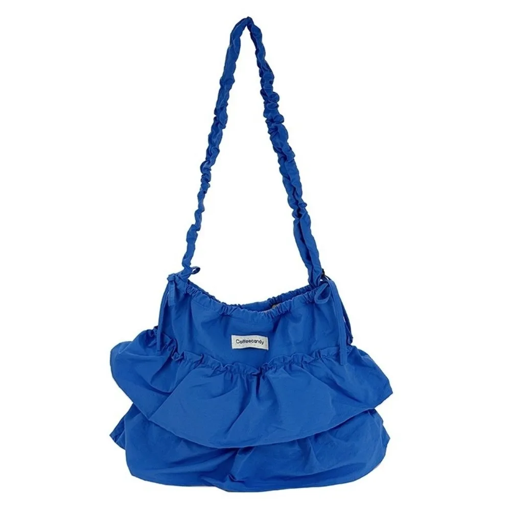 Portable Canvas Tote Handbag Drawstring Design Large Capacity Shoulder Bags Pleated Skirt Edge Crossbody Bag Daily Carry