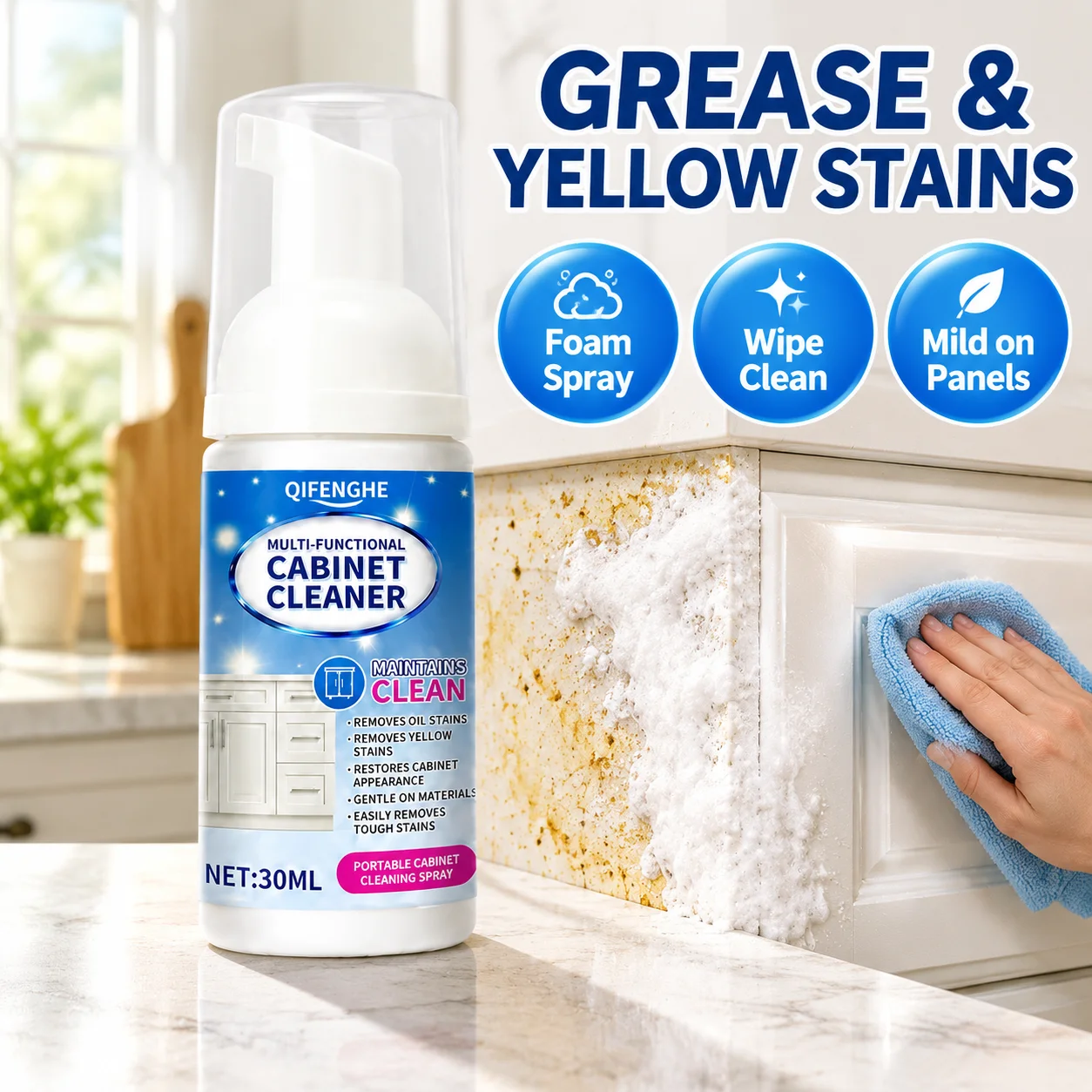 Cabinet Foam Cleaner Remove Grease And Yellow Stains Gentle On Panel Surfaces Foam Spray For Tough Kitchen Stain Cleaning