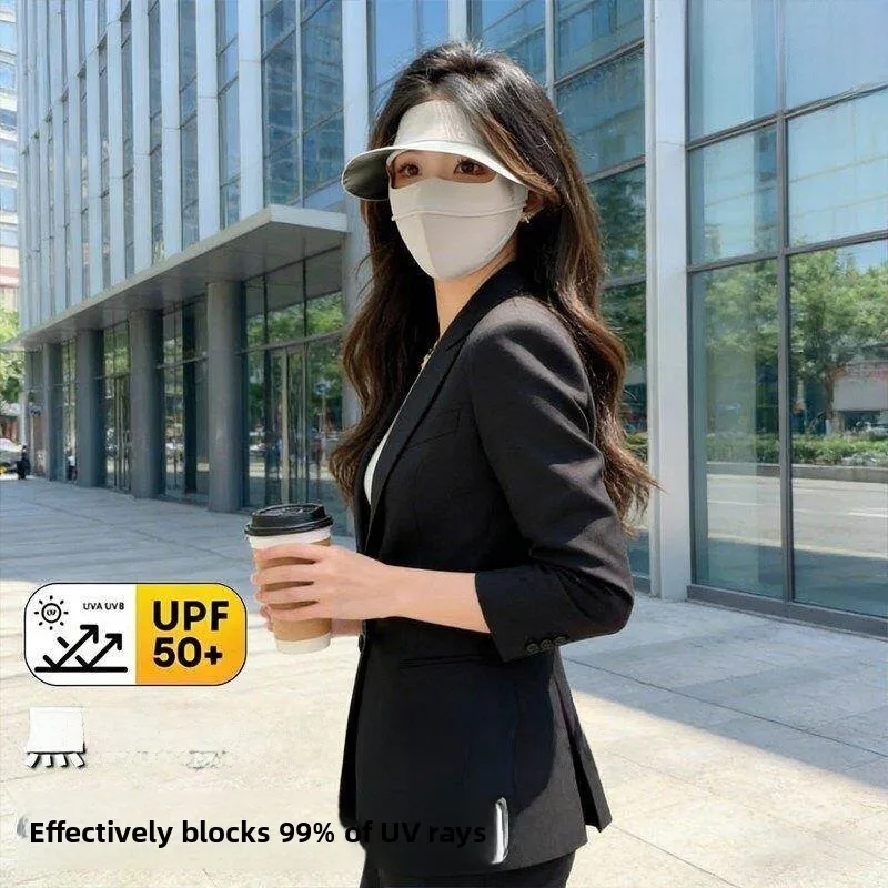 

Women's Summer Outdoor Face Mask Sun Protection Thin Model Black Glue Wide Brim Hat Sunshade Breathable Comfortable Mask