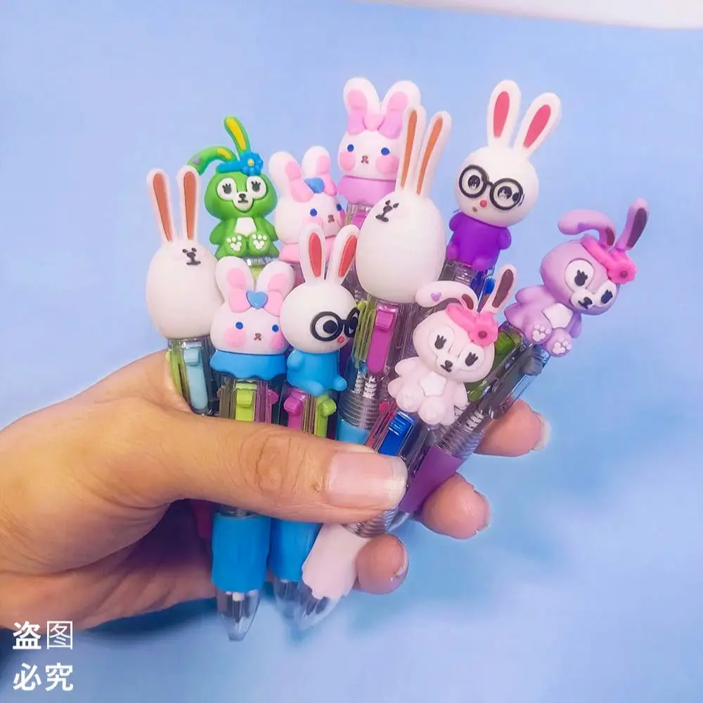 10Pcs/Lot Cute Rabbit Mini Four Color Ballpoint Pen Kawaii Cartoon 4Colors Pens School Office Supplies Kids Stationery Gifts