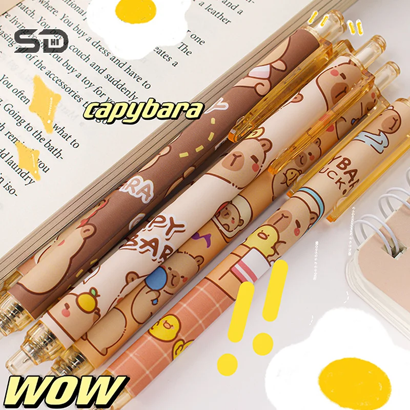 6Pcs Cute Capybara Pressing Gel Pens Kawaii Black Ink Pen Set School Supplies Cartoon Capybara Neutral Pen Aesthetic Stationery