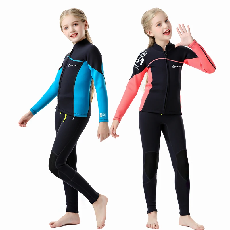 Muta in neoprene per bambini, Costumi da bagno termici spessi, Tuta da surf full diving, Costumi da bagno per bambini, Set 2 pezzi, 2,5mm