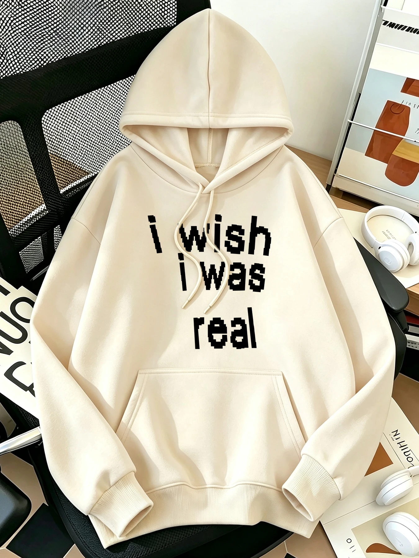 I Wish Was Real Prints Women All-Match Youthful Hoodie Autumn Casual Streetwear Soft Sport Top Breathable Crewneck Clothes