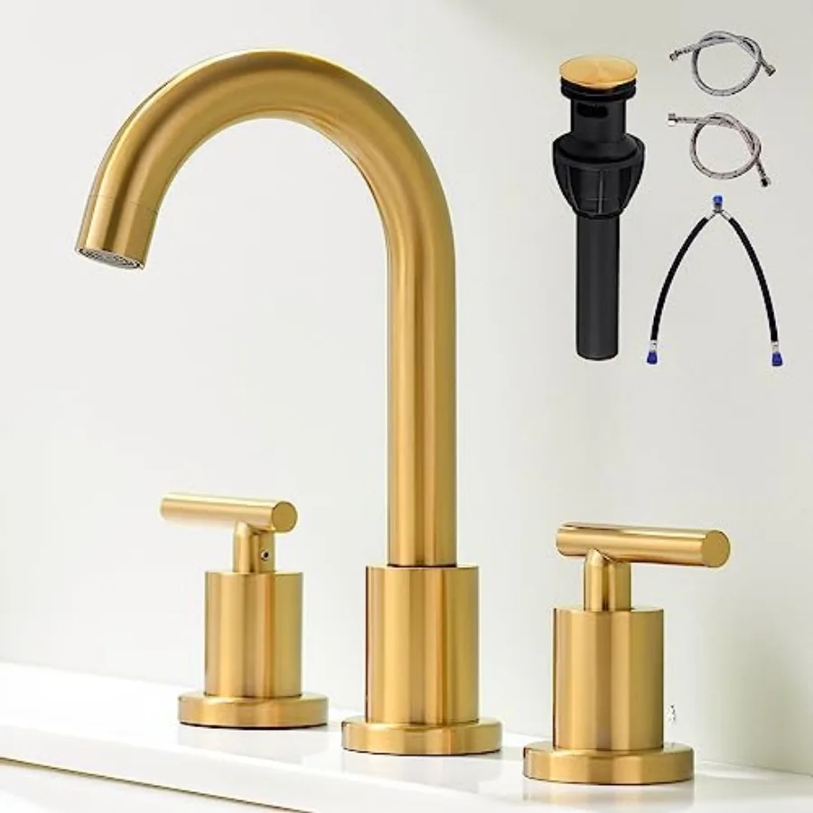 

Bathroom Faucet 3 Hole, 8 Inch Widespread Bathroom Sink Faucets 2 Handle Lavatory Faucet Vanity Faucet with Pop-Up Drain and cU