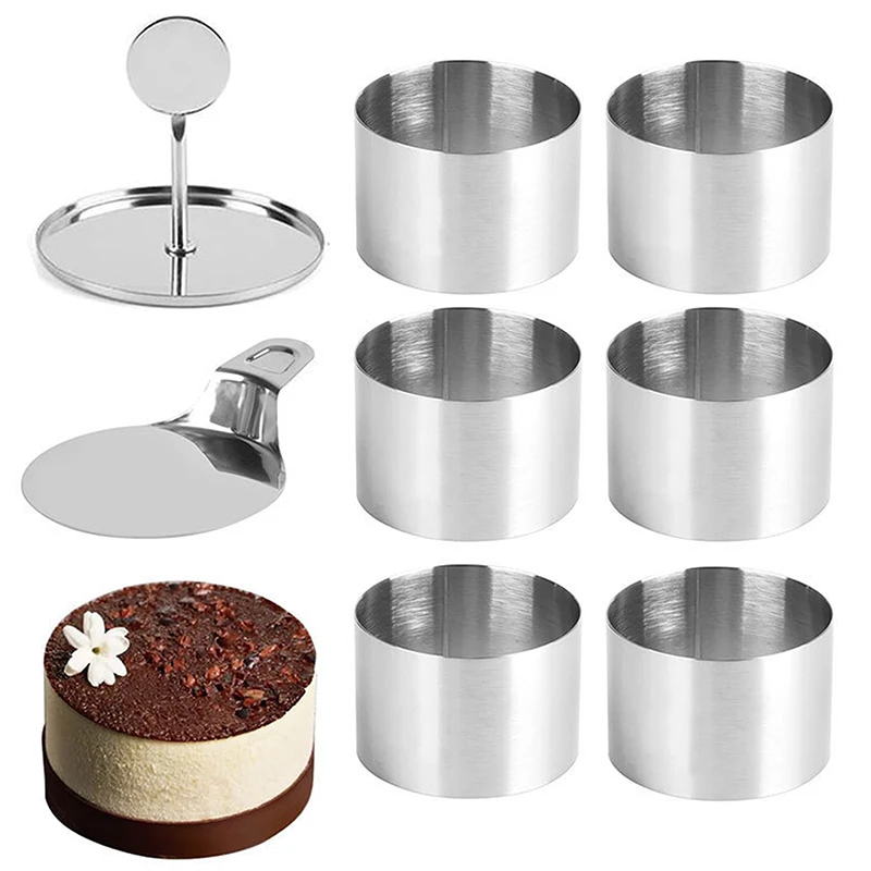 

6 Pack Heart-Shaped Cake Ring Molds, Seamless Stainless Steel Cake Cutter With Pusher & Lifter, Dessert Mousse Rings For Baking