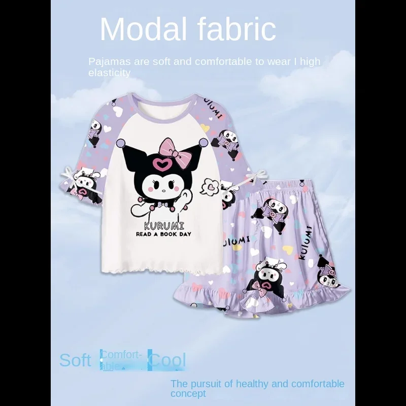 Sanrio-Pijama de seda Clow M para mujer, ropa de dormir de dibujos animados, informal, cómoda, fresca, transpirable, ligera, para el hogar