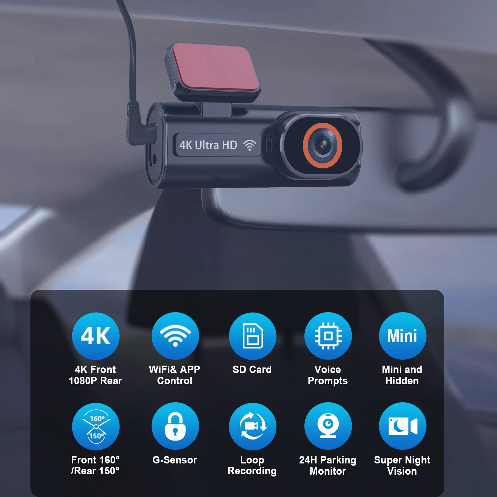 كاميرا Aprilboy Dash Cam 4K UHD للسيارة مدمجة 5.8 جيجا هرتز WiFi APP التحكم المزدوج عدسة الصندوق الأسود كاميرا الغرفة رؤية ليلية فائقة #2