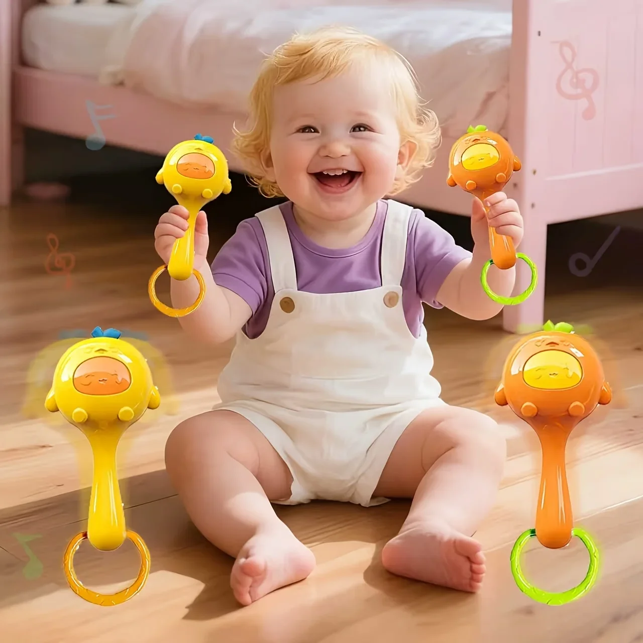 Brinquedos sensoriais para bebês com chocalhos – Brinquedos de estimulação tátil multicoloridos para desenvolvimento de habilidades motoras, sons de agarrar e tocando