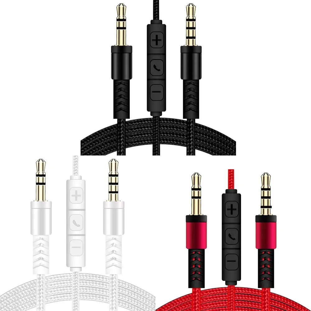 Cord Earphone Gold-plated Plug With Mic Volume control Speaker Line Nylon Braid Aux Cable Audio Cable Car Aux Cord Audio Wire