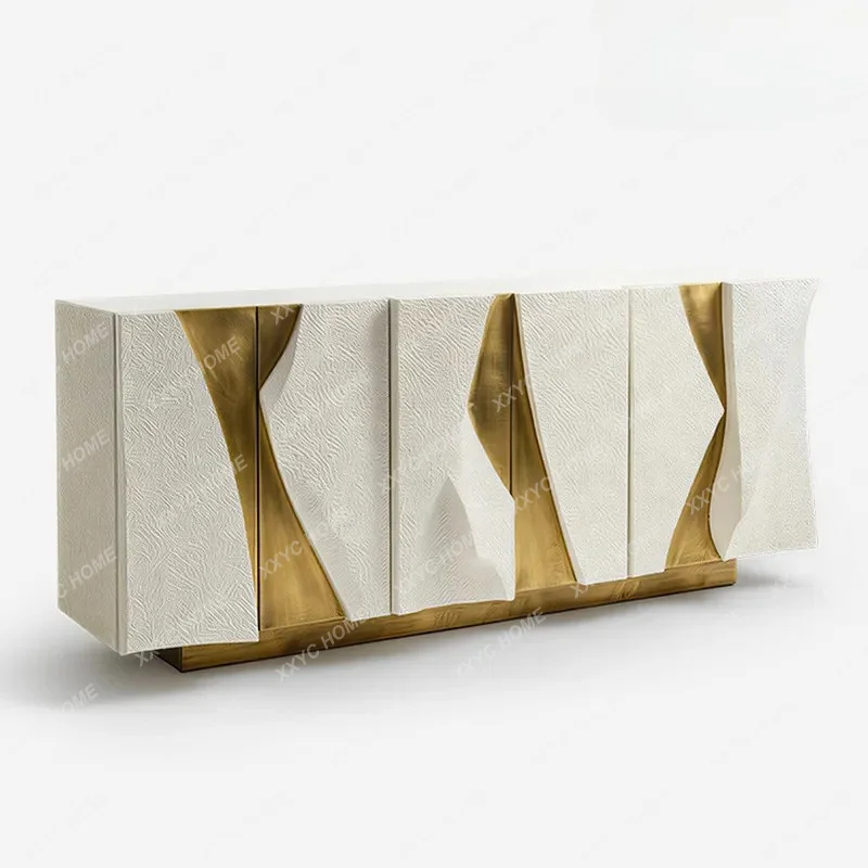 Light luxury solid wood carved dining side cabinet, high-grade stainless steel storage cabinet, modern storage cabinet