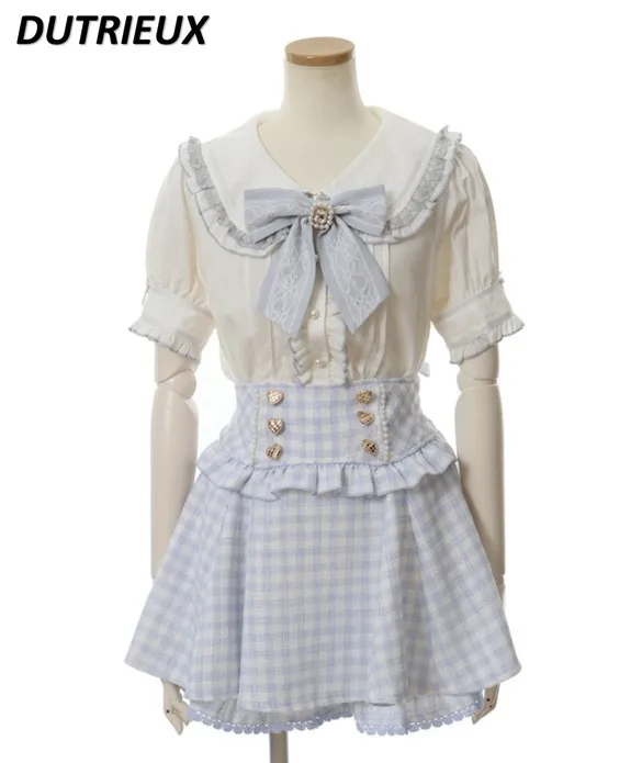 Imagem -02 - Saia Japonesa de Suspensão Rojita para Meninas Saia Lolita de Camada Dupla Impressa Houndstooth Casual de Renda Fofa e Doce para Mulheres