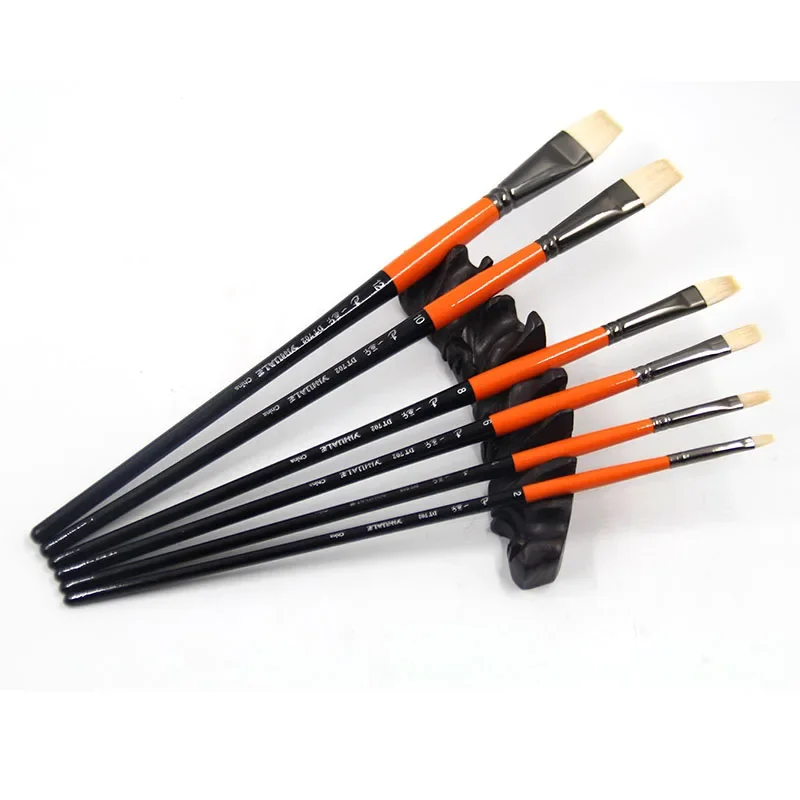 

6 pcs set Wool Hair Flat Head Artist Watercolor Long Two Colors Rod Acrylic Oil Gouache Painting Brush Artist Professional Set