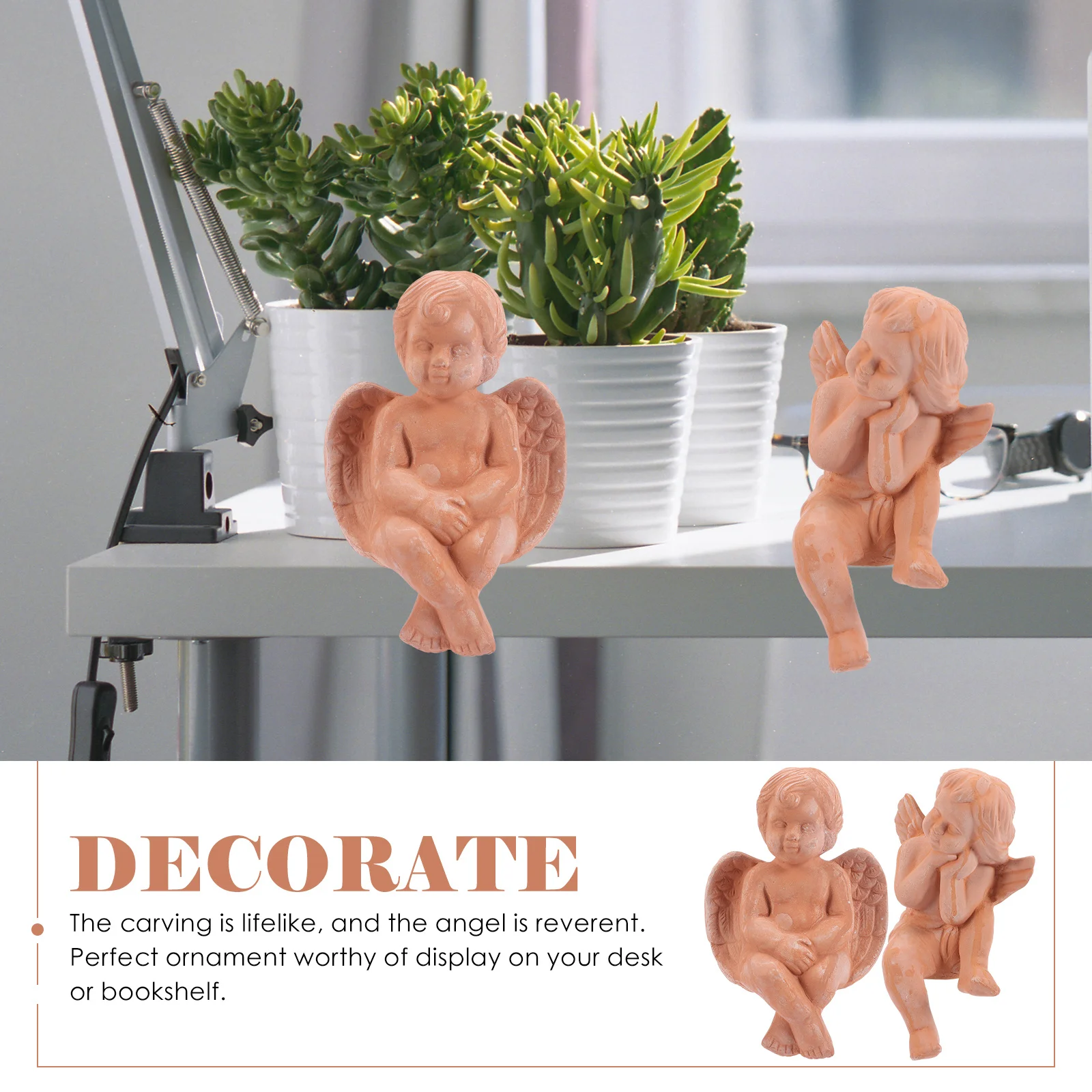 

2Pcs Adorable Angel Statue Pottery Decoration Flowerpot Ornament Home Garden Desk Display Adornment Small Angel