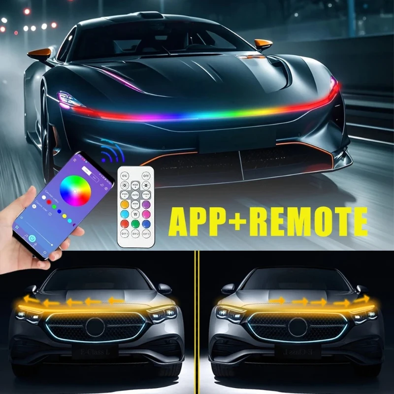 

With Turn Signal App Control for 12V SUV Car Dynamic RGB DRL Strip Car Front Hood Lamp Led Flexible Daytime Running Lights