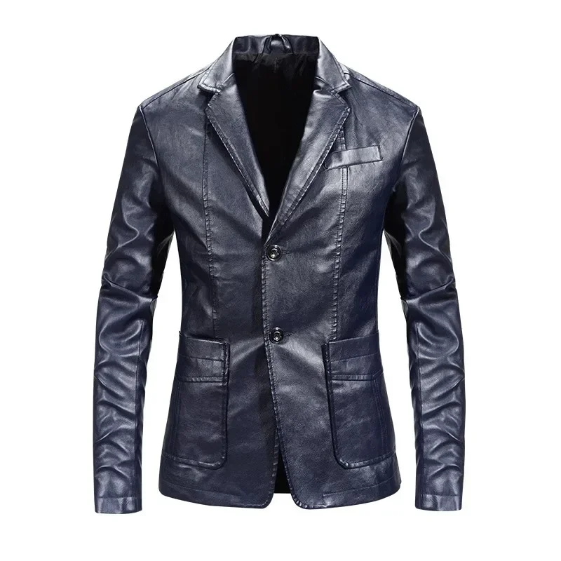 

2023 Leather Casual Men's Outerwear Trend Loose and Handsome Suit Collar Spring and Autumn Clothes