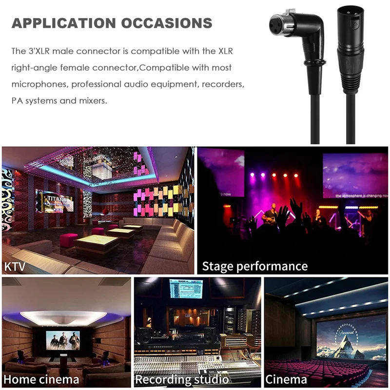 XLR كابل الموسيقية ميكروفون كابل الصوت التوصيل الزاوية اليمنى XLR أنثى إلى كابل ذكر 6 أقدام