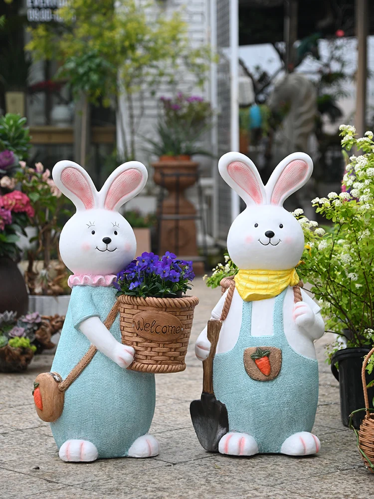 Outdoor Creative Cute Cartoon Rabbit Decoration Garden Decoration Kindergarten Plant Corner Balcony Courtyard Animal Sculpture