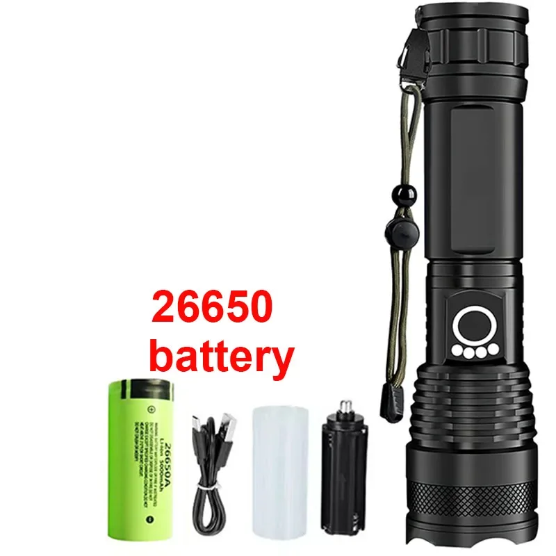 NONE Hochleistungs-LED-Taschenlampe, wiederaufladbar, 5-Modus, Aluminiumlegierung, Teleskop-Zoom-Taschenlampe, taktische Lampe für Outdoor-Camping, Angeln 6
