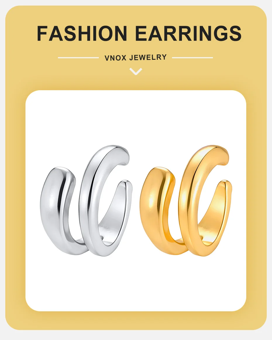 Vnox 1 Stück Punk-Ohrklemme für Frauen, Geometrischer Doppelschicht-Ohrclip ohne Piercing, Knorpel-Ohrring, Y2K-Schmuck – Detail 1