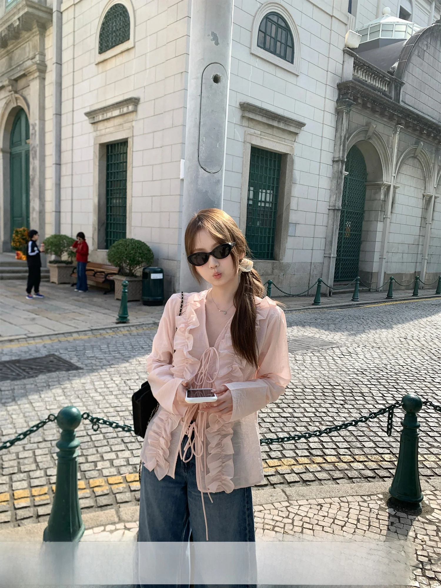 

Ретро-платье с рюшами и поясом для женщин, универсальное, элегантное, с длинным рукавом, V-образным вырезом, дышащее, повседневное, модное, весна 2026