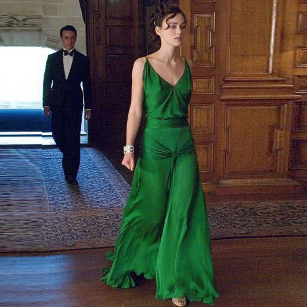 

Green Evening Dresses V Neck Sleeveless Spaghetti Strap High Quality Banquet Celebrity Floor Length Sweep Train Female Gowns