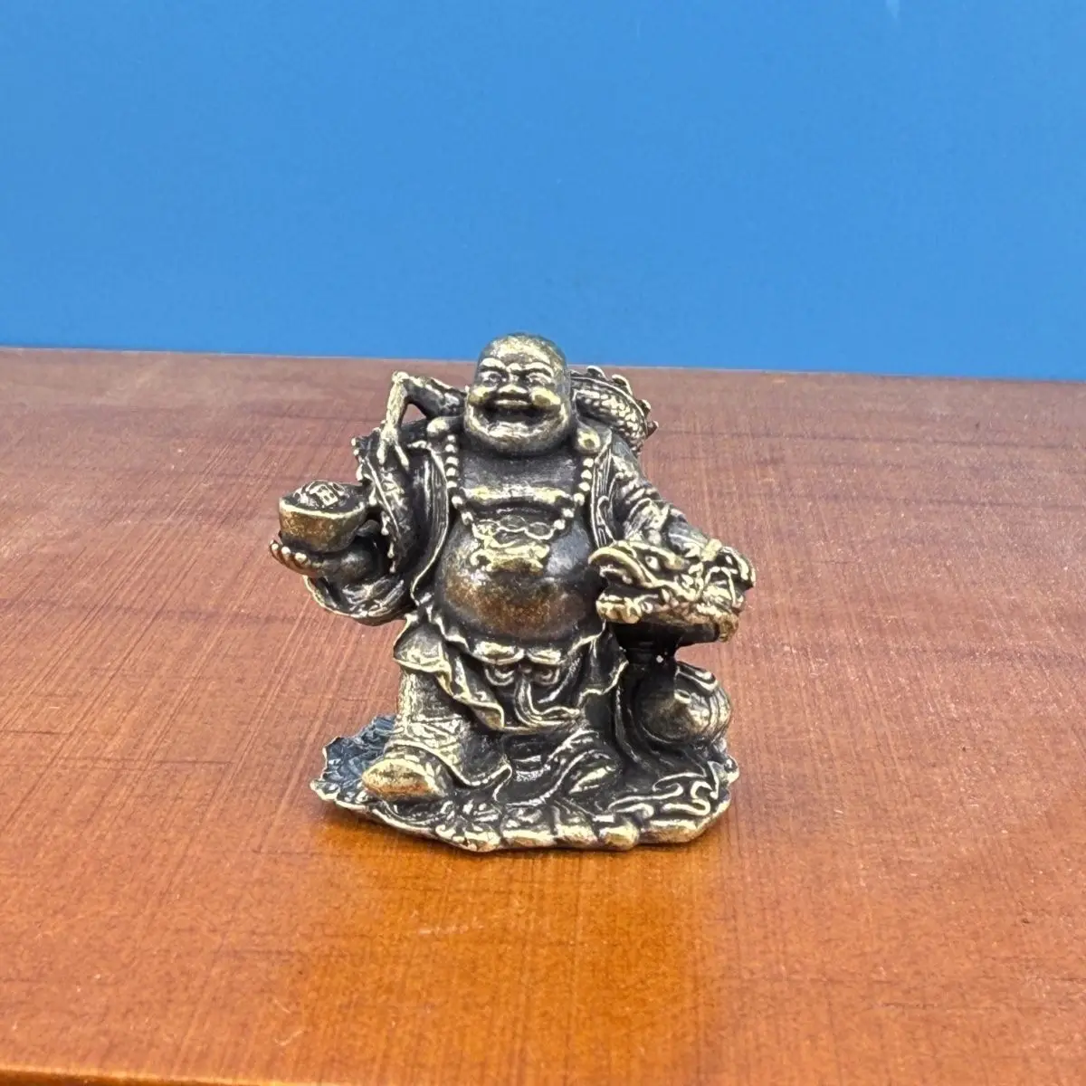 Brass Tea Pet Retro Copper Maitreya Buddha Happy  Handmade Sculpture  Tea Play Gongfu Tea Way Accompanying Landscape Decoration