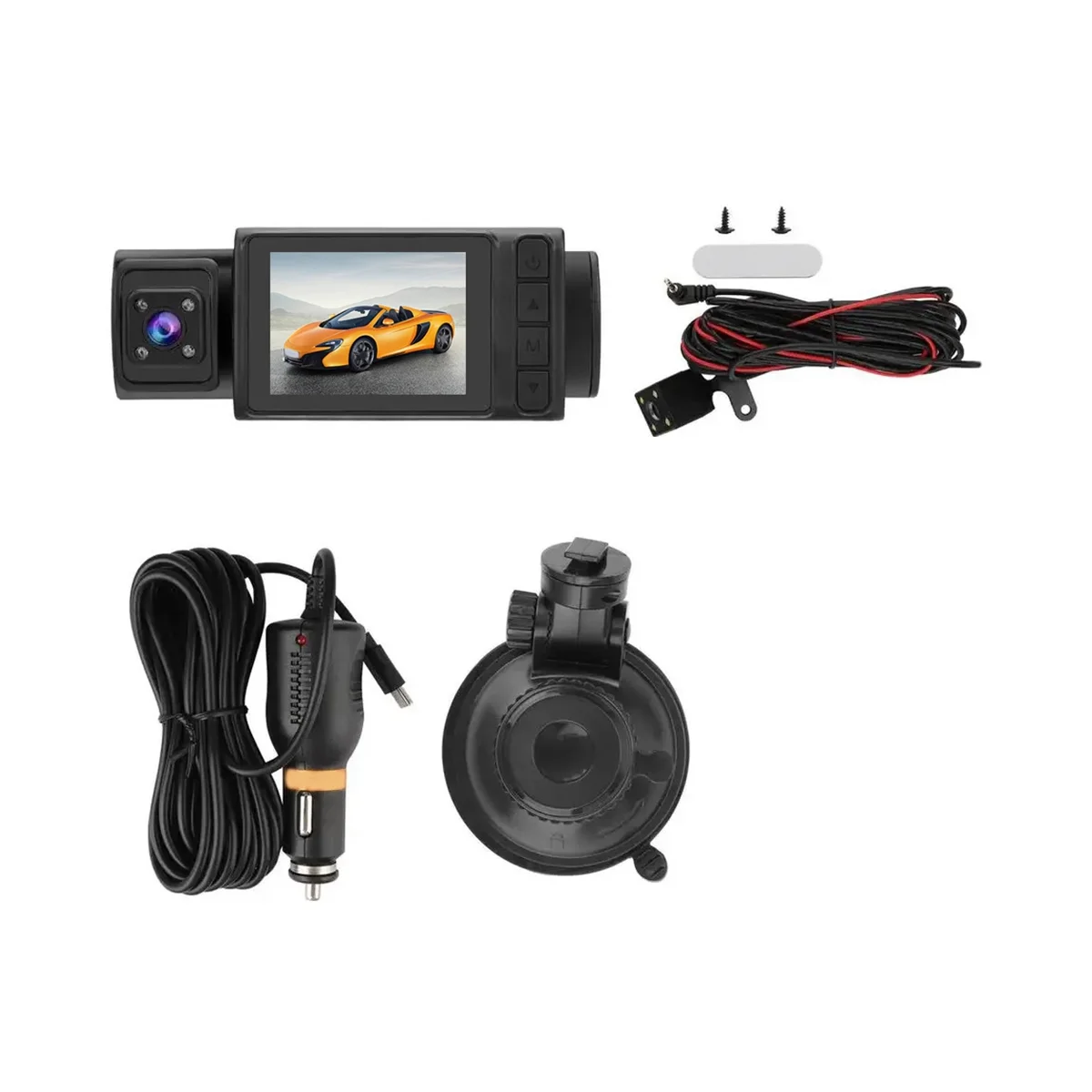 2Inch 1080P Scren Car Camera DVR Car Dashcam Front & Rear Camera with Inside Camera 24 Hour Parking Montior