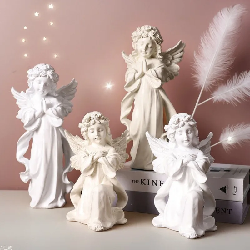 

Nordic Angelic Girl Prayer Angel Resin Figurines Sculpture Desktop Ornament Cute Angelic Girl Entryway Home Decor Decoration