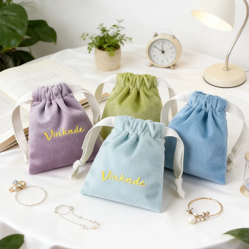 

100Pcs/Lot Personalized Logo Jewelry Drawstring Velvet Pouch Travel Ring Watch Bracelet Pendant Necklace Organizer Cosmetic Bag