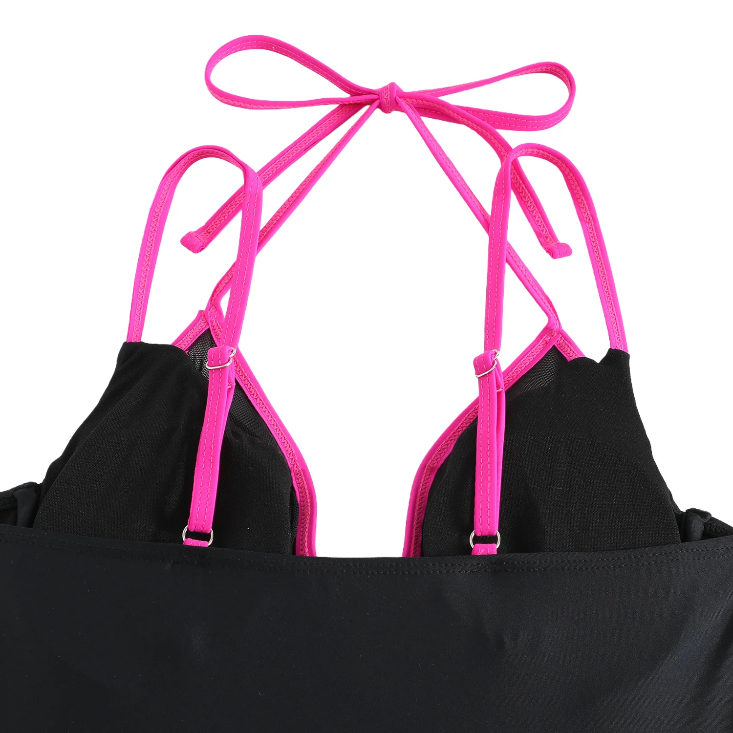 Traje de baño de una pieza negro y rosa para mujer, cuello halter, recorte, sexy, control de barriga, monokini, traje de baño de playa ajustable