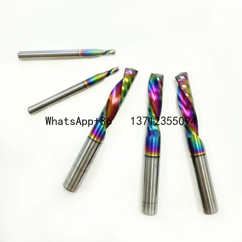 

10 шт./лот, спиральная фреза с ЧПУ с цветным покрытием AAA, 1 флейта, 3,175/4/5/6/8 мм - твердосплавная фреза