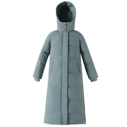 Hooded Winter Jacket for Women Lengthen Side Buttons Parkas Zipper Threaded Cuffs Jackets Stand Neck Warm Long Overcoat Fashion