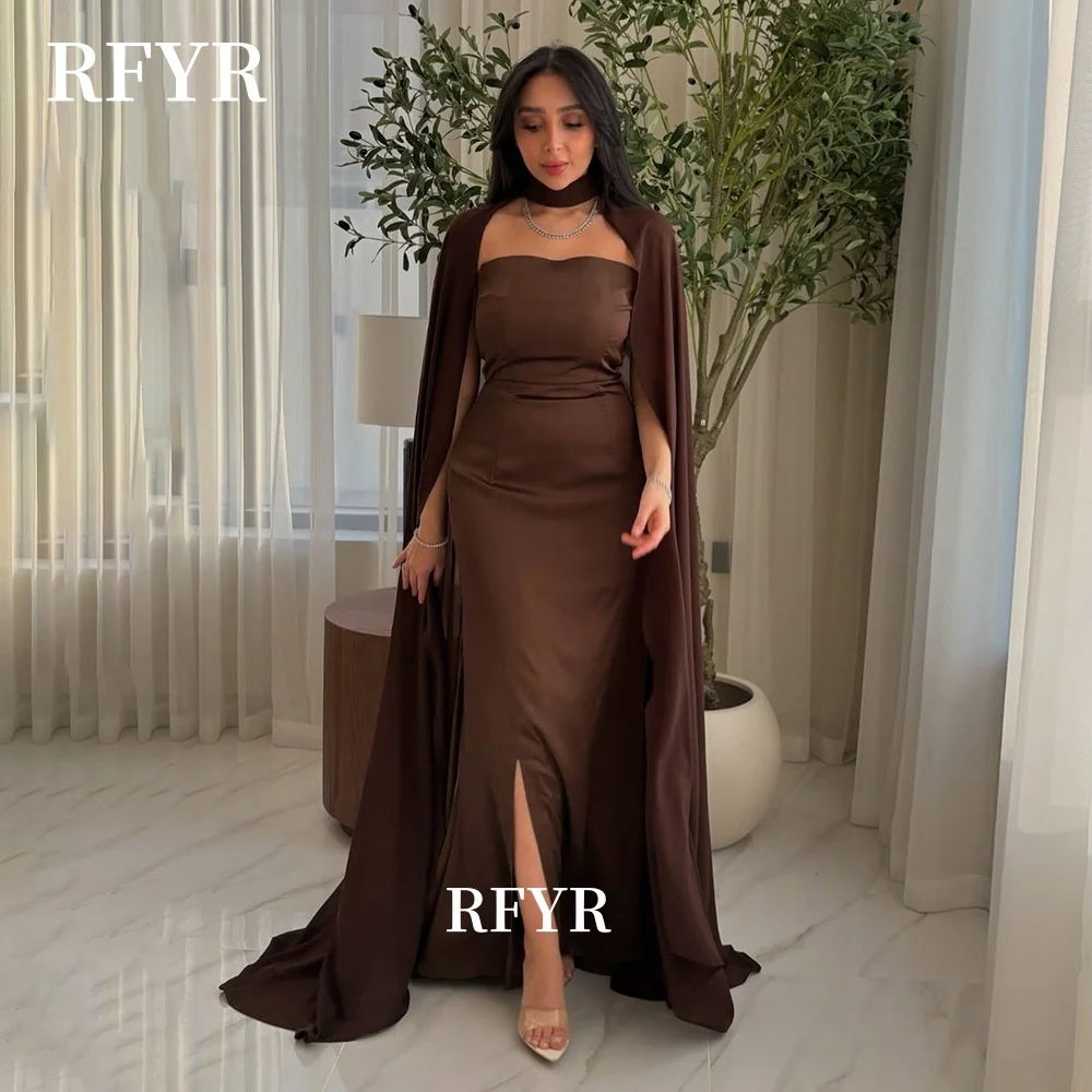

RFYR A Line Prom Dress Cape Sleeve Princess Dress Chiffon Formal Party Dress for Arabic Women Customized