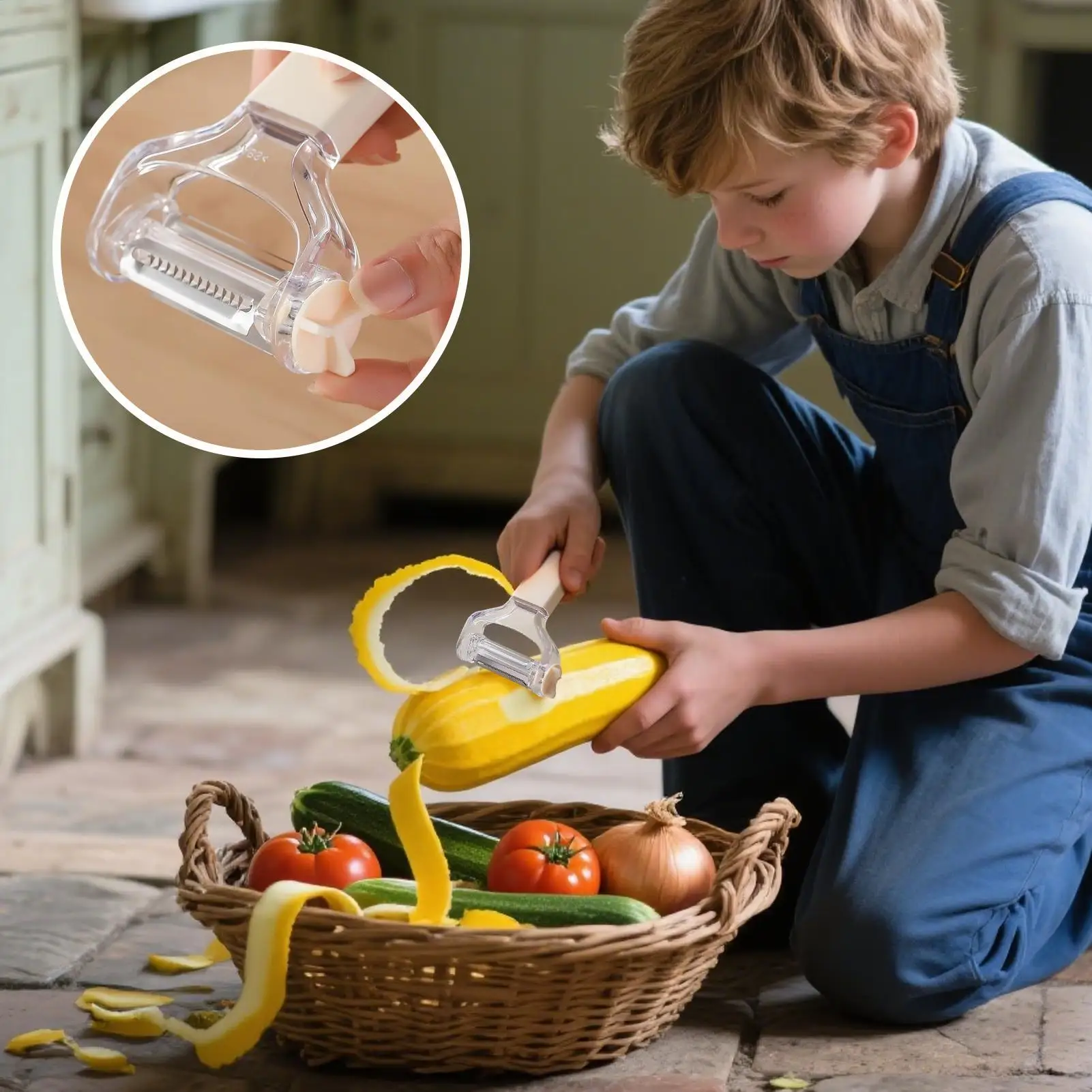 Pelador de patatas giratorio de mano, peladores de frutas, utensilios de cocina, utensilios de pelado manual para verduras, pepinos, Zucchini y tomates
