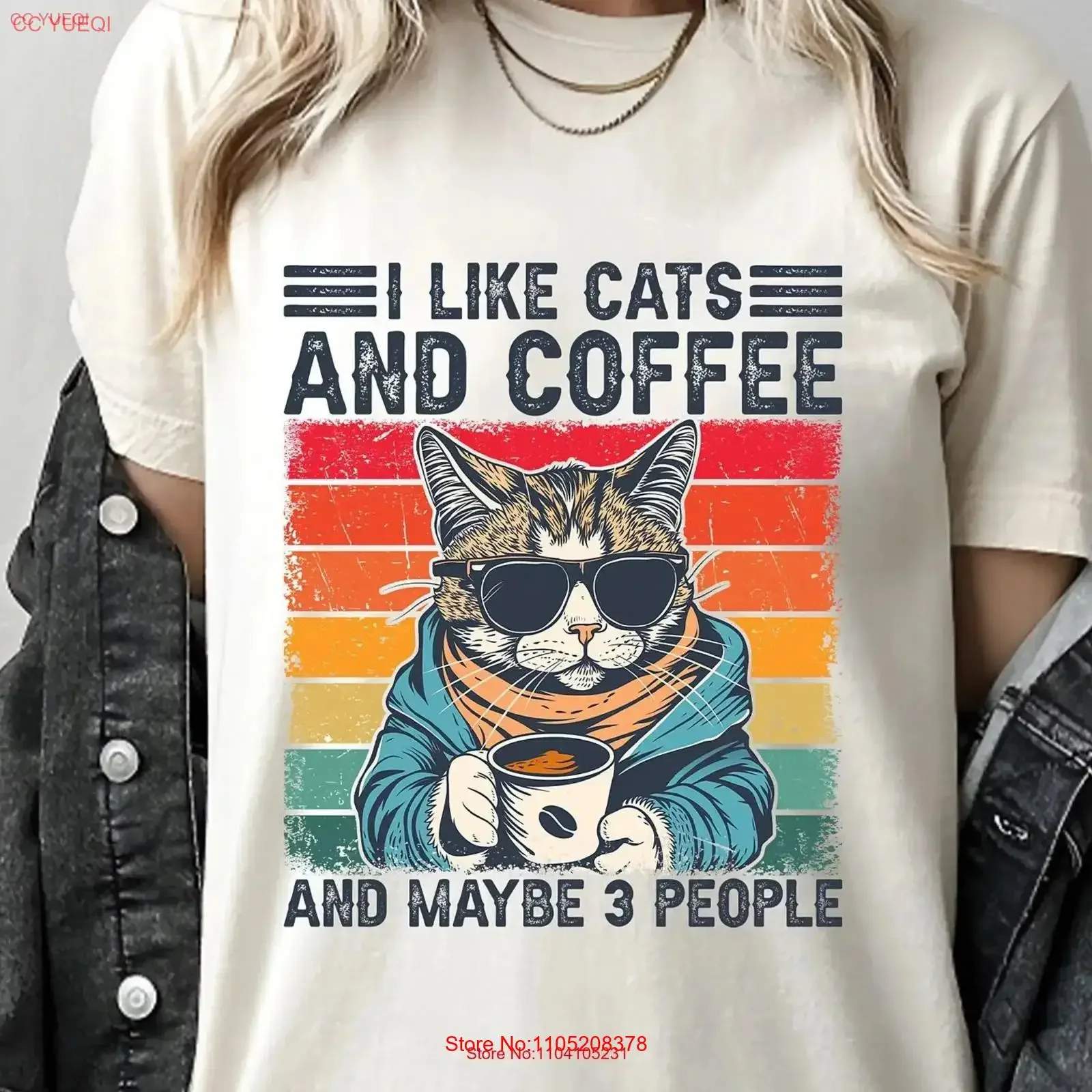 I Like Cats And Coffee Maybe 3 People T Shirt Girl CaT for Kids Mom Her Pet Lover vintage Washed fashion Versatile Comfortable