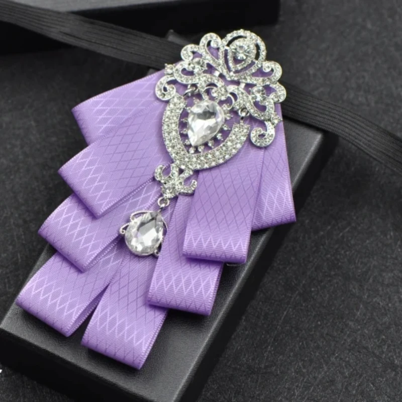 Tkanina Retro Rhinestone muszka brytyjski styl kobiety luksusowy krawat muszki ślubne dodatki odzieżowe dla mężczyzn kobiety koszule krawat — zdjęcie 6