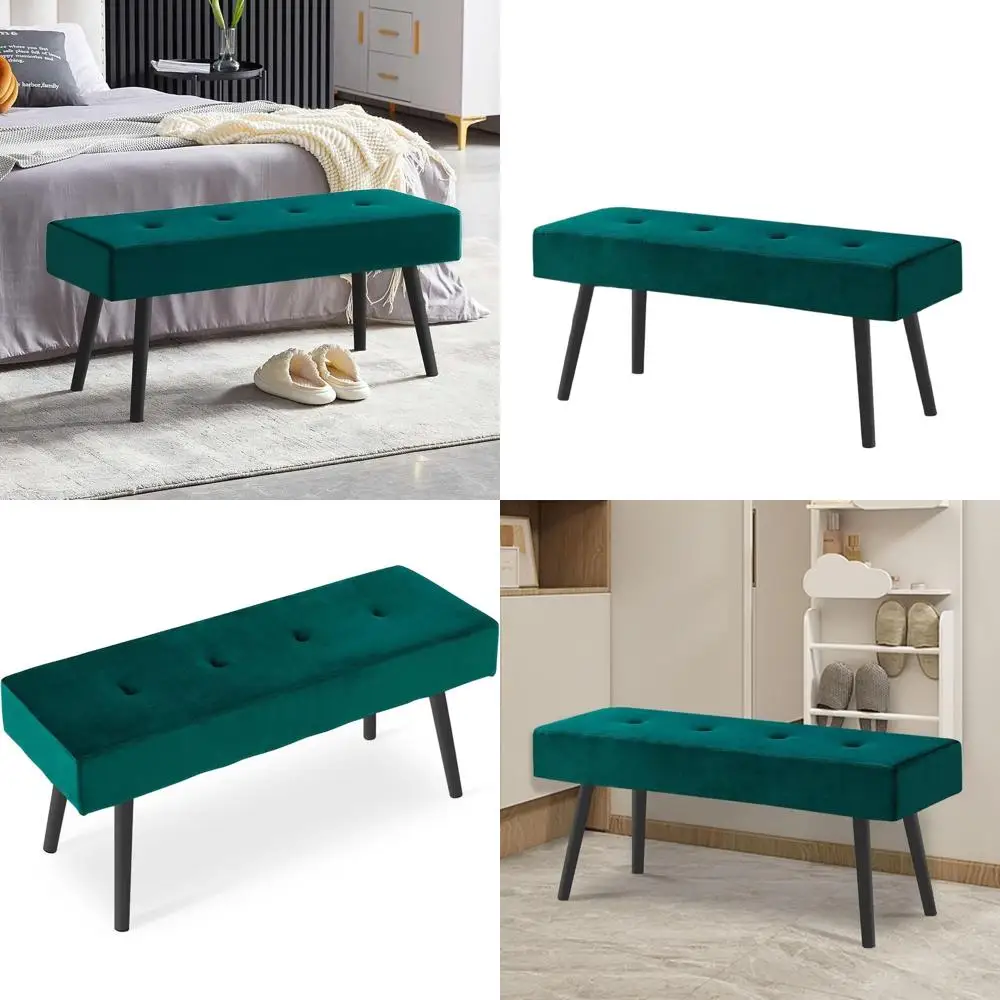 

Green Velvet Upholstered Metal Leg Bench for Bedroom, Dining, Living Room, and Entryway
