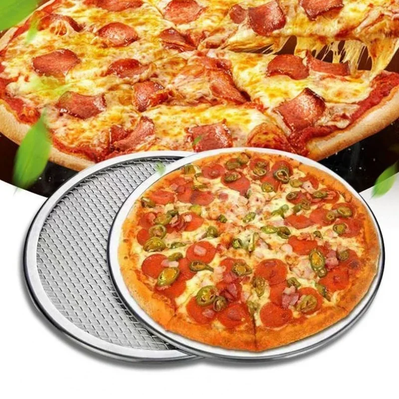 Pizza Baking Tray Multipurpose Food Grade Aluminum Alloy Round  Baking Mesh Pan for Home