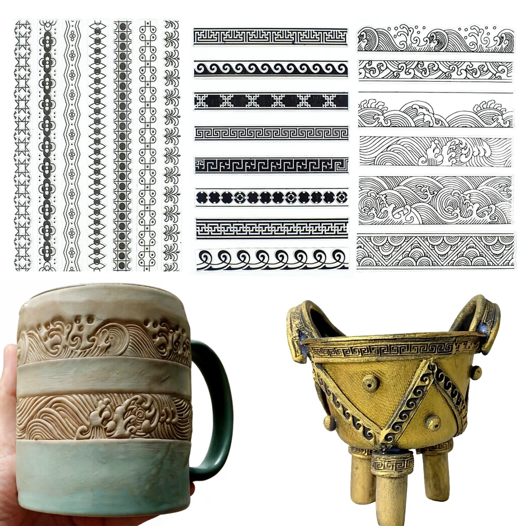 3 sheet Chinese Antique Style Ceramic Texture Stamp for Clay Imprinting Embossing Ceramic Pottery DIY Craft tool Supply
