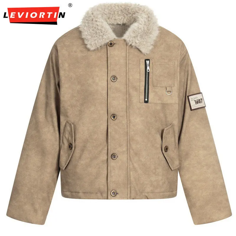 

Мужская зимняя модная кожаная куртка европейского и американского бренда со свободным и универсальным меховым воротником и толстым пальто с хлопковой подкладкой