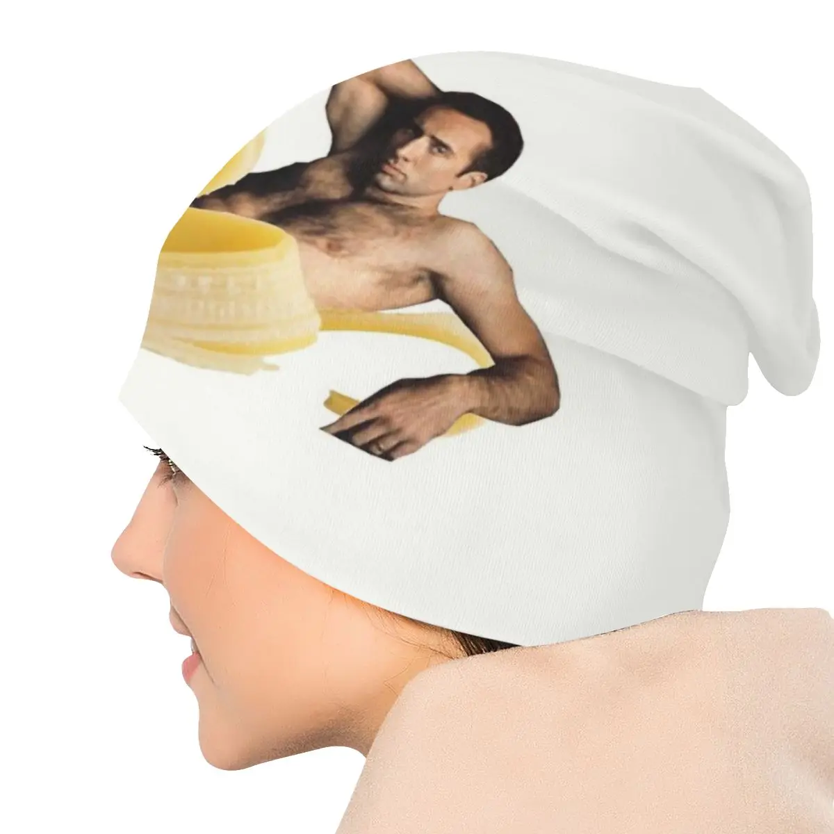 Custom Nicolas Cage In A Banana Bonnet Beanie Knitting Hat Men Women Hip Hop Unisex Funny Meme Warm Winter Skullies Beanies Cap