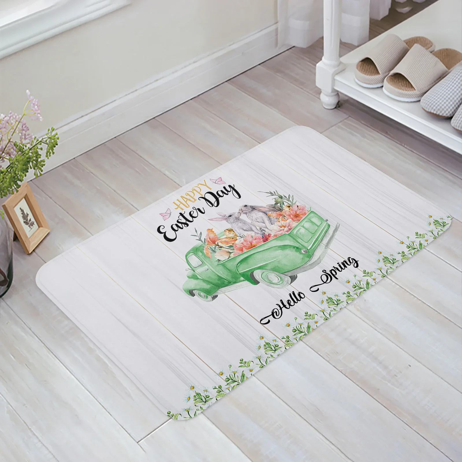 

Easter Bunny Truck Flowers Daisy Doormats Anti-slip Home Decor Floor Carpet Doormat for Bathroom Kitchen Entrance Rugs