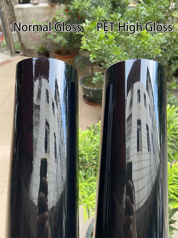 PET Ultra Glossy Black Vinyl Wrap Film No Orange Peel Autoaufkleber Luftblasenfrei für Fahrzeug Chromverkleidung Dachflügel Säule