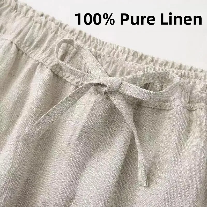 Pantalones informales de lino con efecto adelgazante para mujer, pantalones holgados Harlan de nueve piezas, pantalones largos finos de nuevo estilo con cintura elástica, pantalones informales