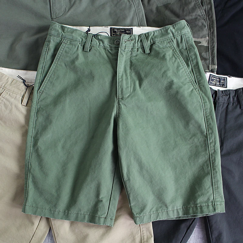 

Лето 2022, новые американские ретро тяжелые тканые саржевые шорты-карго из 100% хлопка, мужские прямые свободные повседневные брюки с пятью четвертью