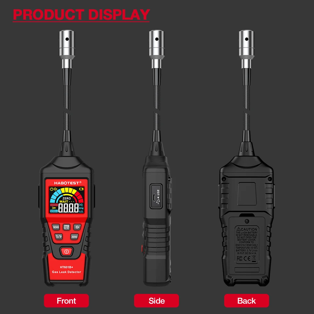 HABOTEST HT601 Gas Leak Detector Analyzer 20% LEL LCD Sound & Screen Alarm Combustible Flammable Natural Methane Tester