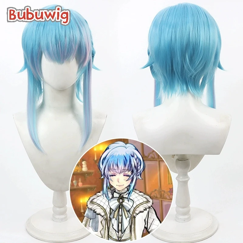 Bubuwig-Peruca Cosplay de Cabelo Sintético com Gato Preto, García Negro, Mordomo Diabo, Inglês, Azul Claro, Peruca Rosa Mista, Resistente ao Calor