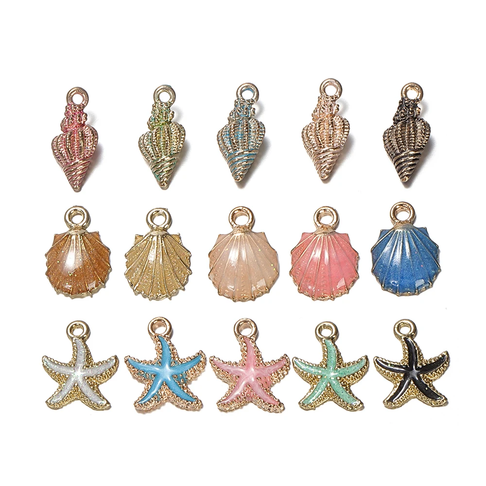 5pcs Starfish Conch Sea Shell Charms Ocean Style Pendants For Diy Anklet Bracelet Necklace Handmade Craft Jewelry Accessories