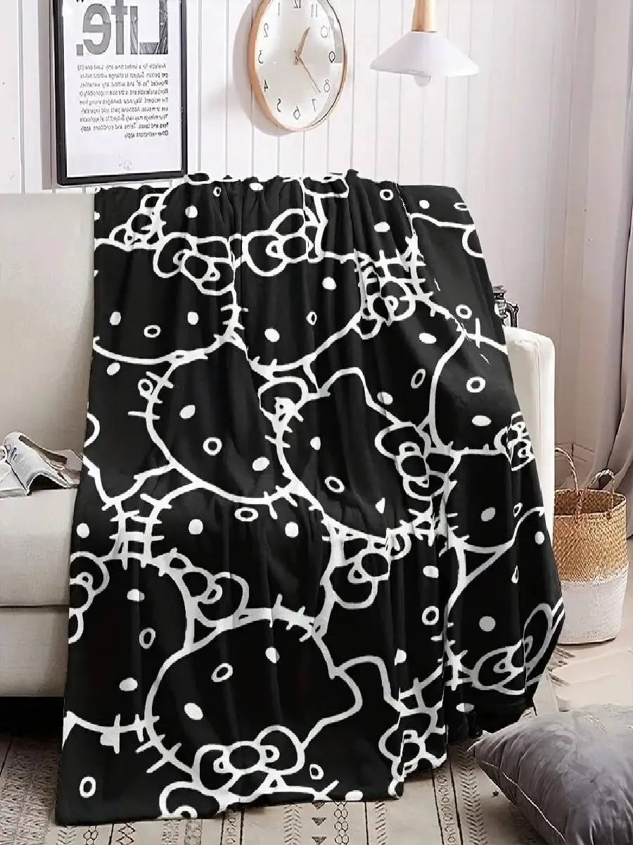 1pc Hello Kitty Black  White Flannel Blanket  Soft Flannel Material  Cozy BedroomLiving RoomCamping Cover  Perfect Sanrio Gift