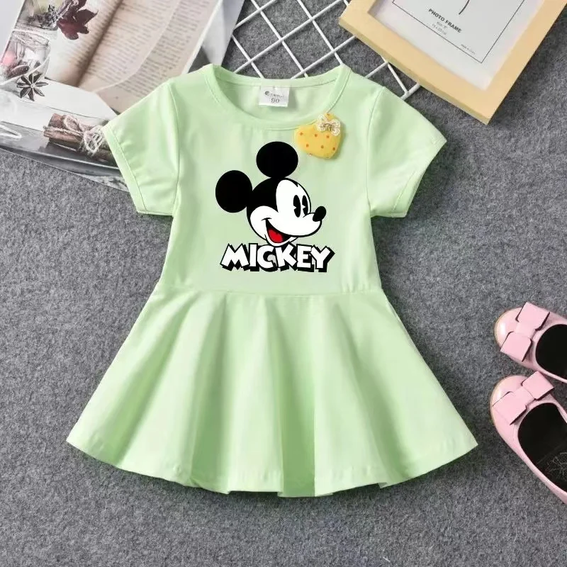 Summer Baby Girl Dress Cartoon Minnie Mini Mickey Mouse Print Cotton Casual Short Sleeve Children Clothes Kid Princess Party Top